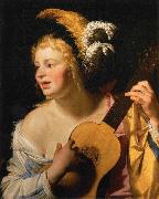 Gerard van Honthorst Woman Playing the Guitar oil on canvas